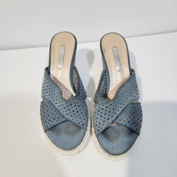 Casadei wedge slip on suede sandals  blue white size 8 - Picture 5 of 11